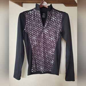 Hot Chillys Thermal Base Layer 1/4 Zip Outdoor Black Gray Geometric Womens S